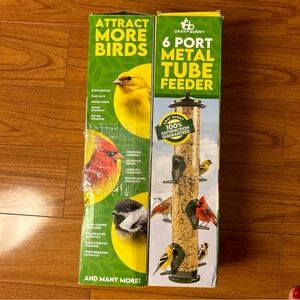 Metal Bird Feeders 2 pack for Outdoors Hanging, 6-Port Metal Bird Feeder Tube,